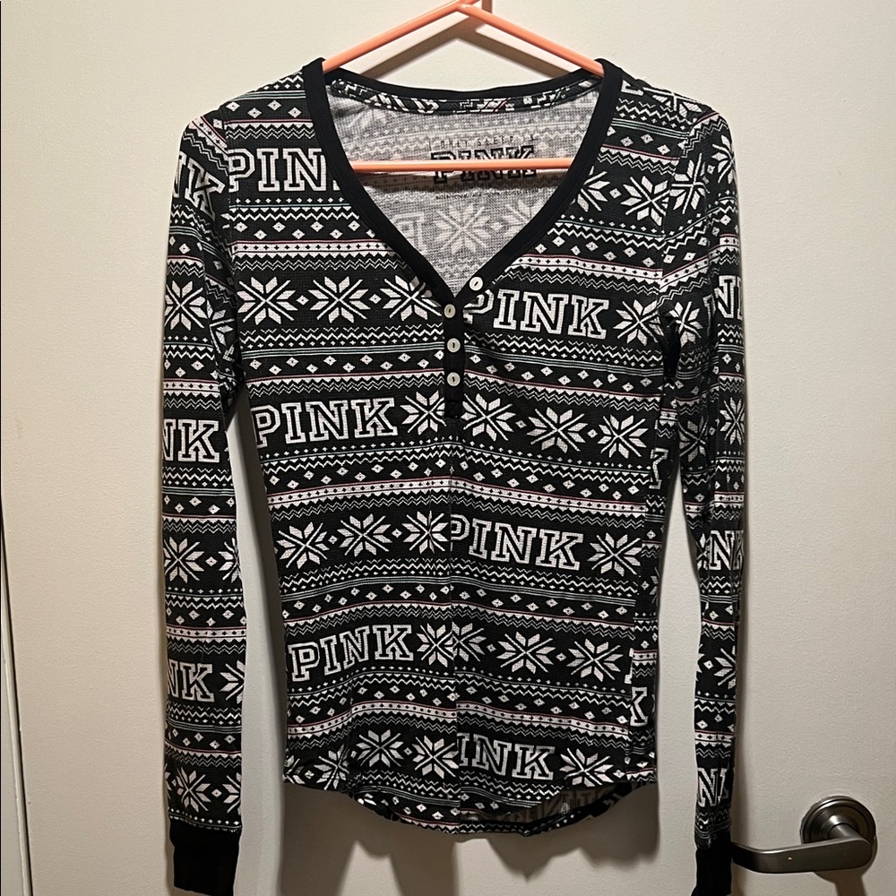 PINK Victoria's Secret Black and Gray Patterned Top